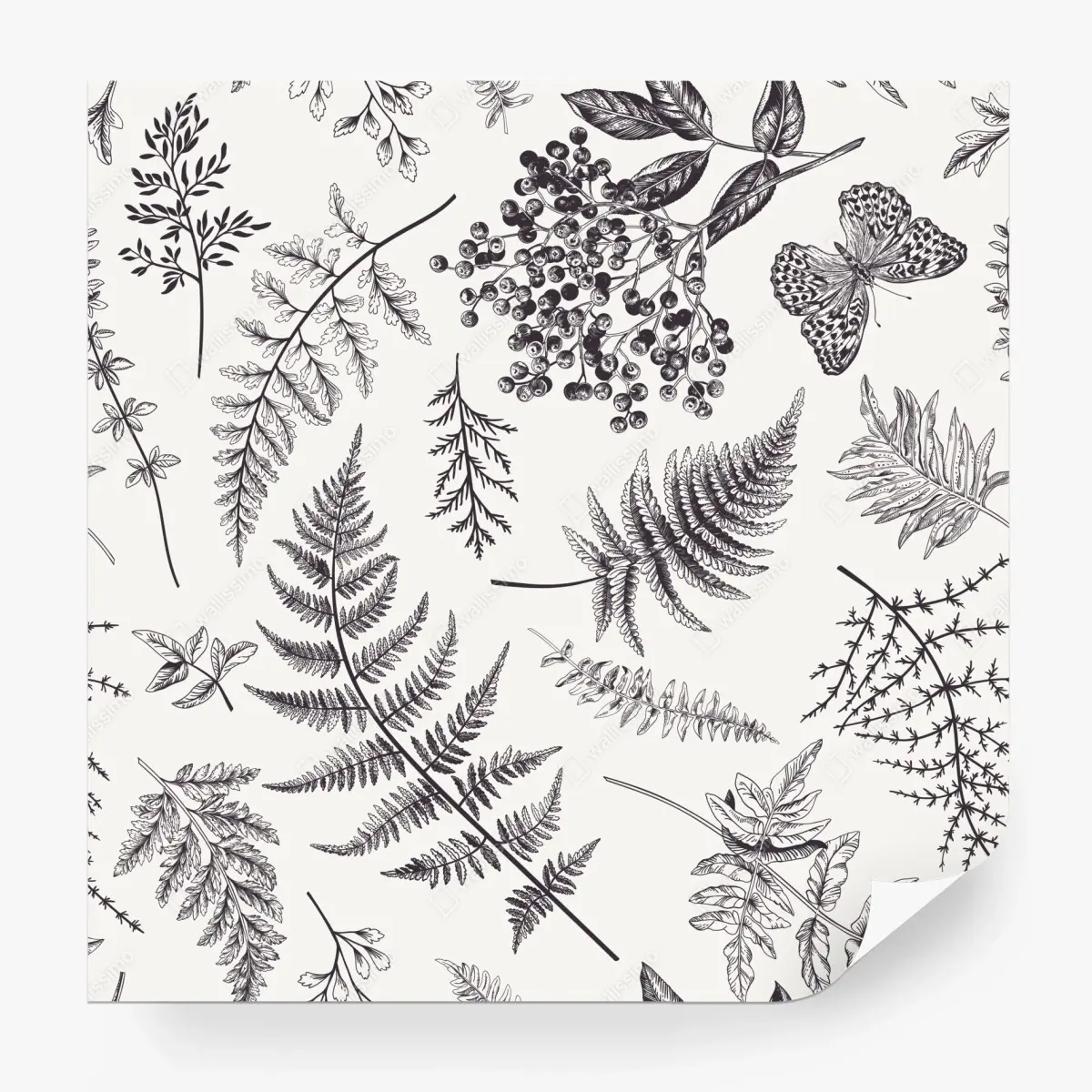 Fototapete monochromes botanisches blättermuster – Pixers®