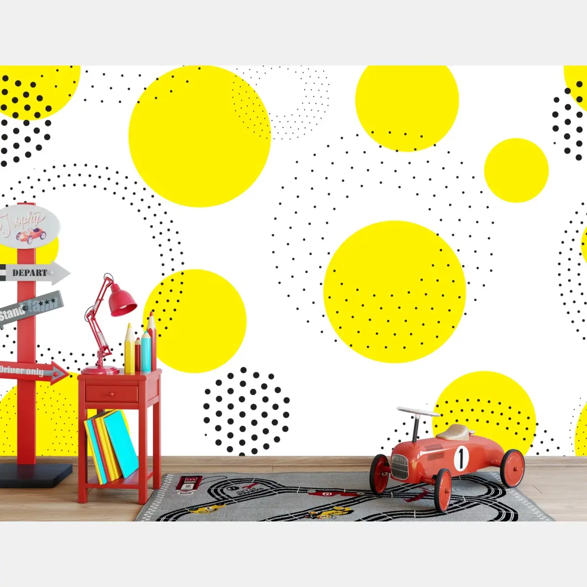 Fototapete leuchtendes gelbes punktemuster für kinderzimmer – Pixers®