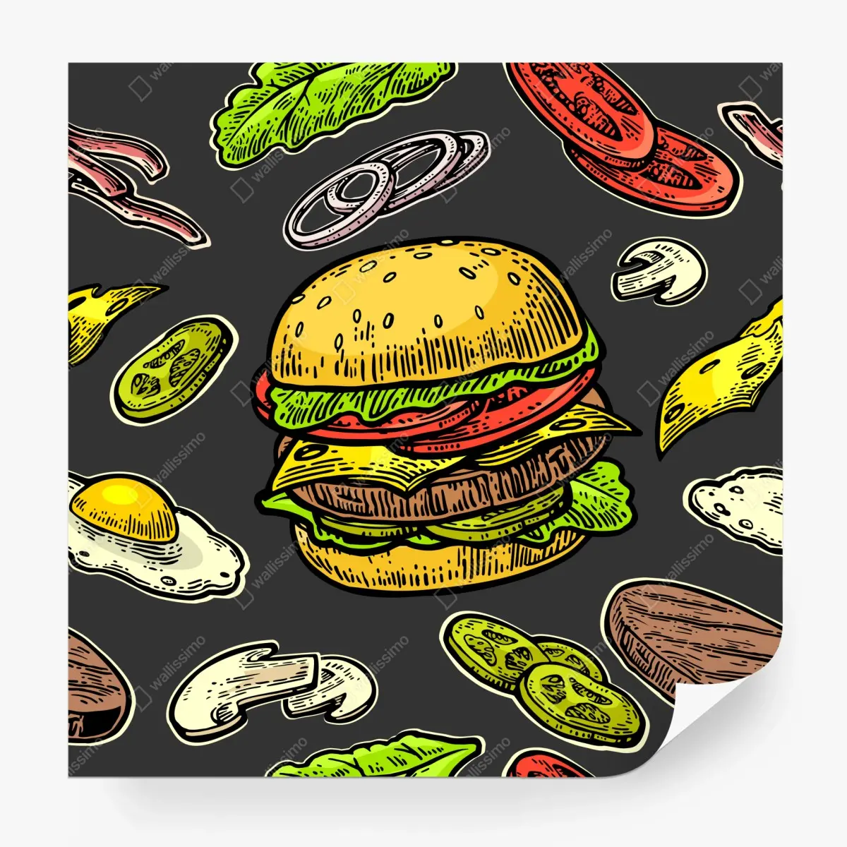 Fototapete buntes burger-muster mit zutaten – Pixers®