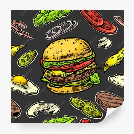 Fototapete buntes burger-muster mit zutaten – Pixers®