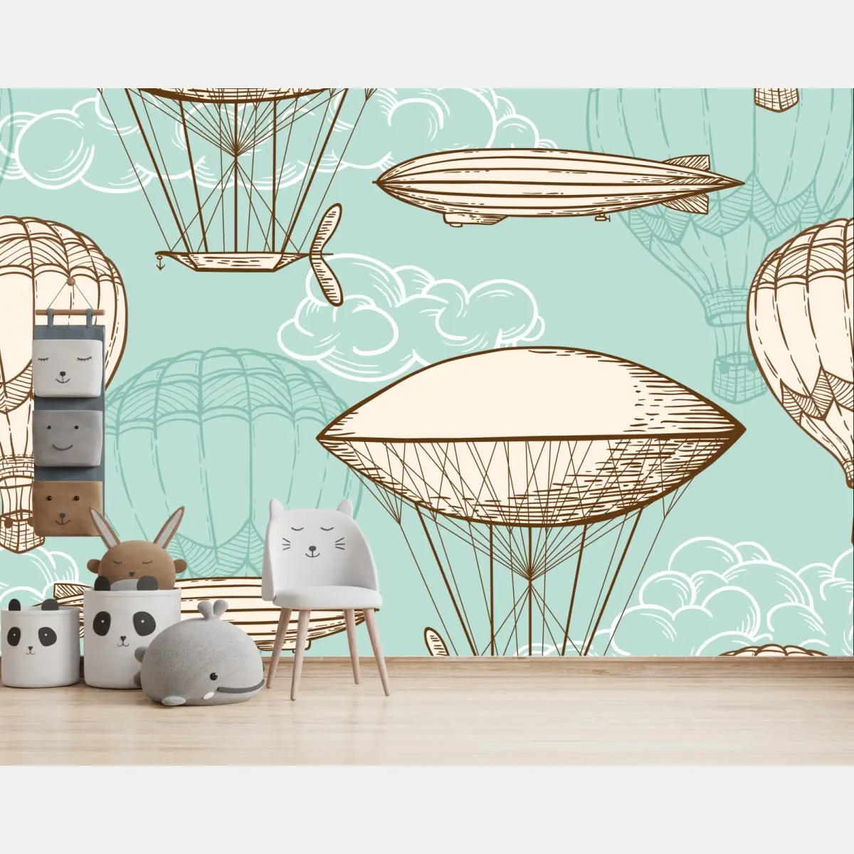 Fototapete vintage-motiv mit luftschiffen und ballons – Pixers®