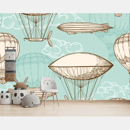 Fototapete vintage-motiv mit luftschiffen und ballons – Pixers®