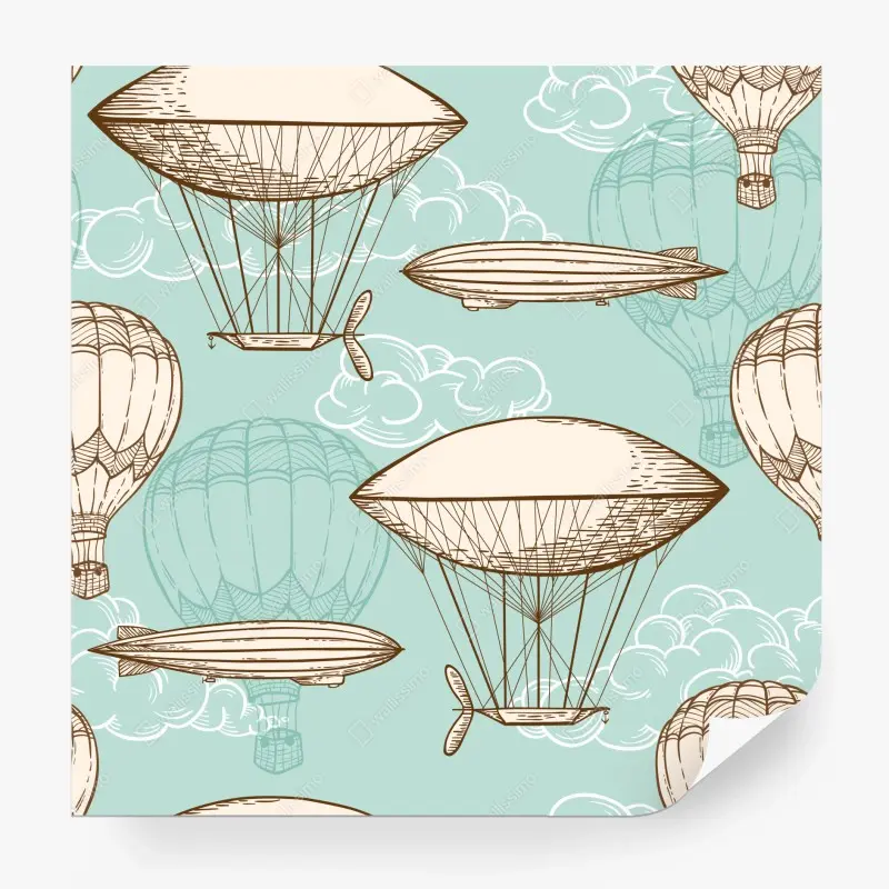 Fototapete vintage-motiv mit luftschiffen und ballons