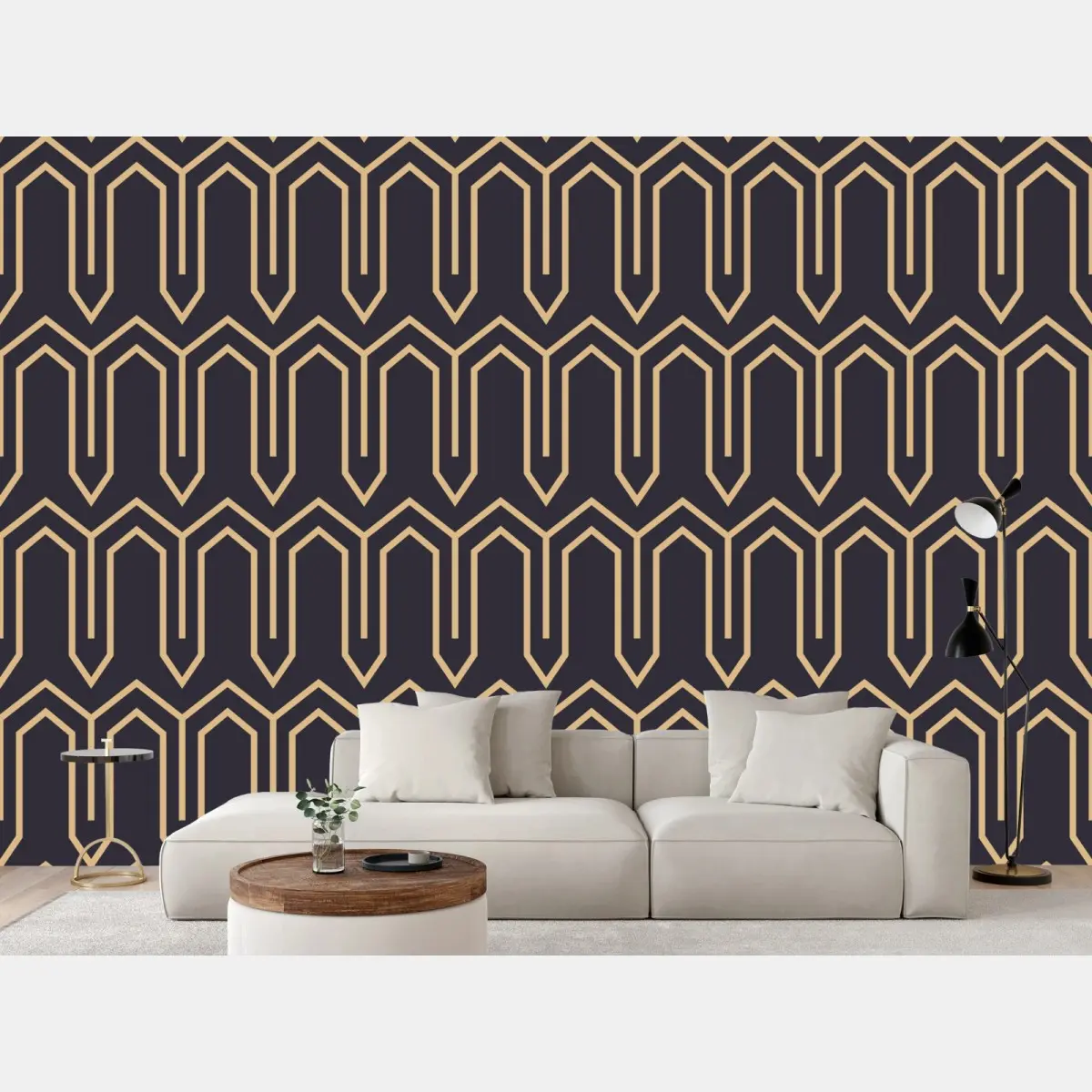 Fototapete art deco geometrisches muster in gold und schwarz – Pixers®