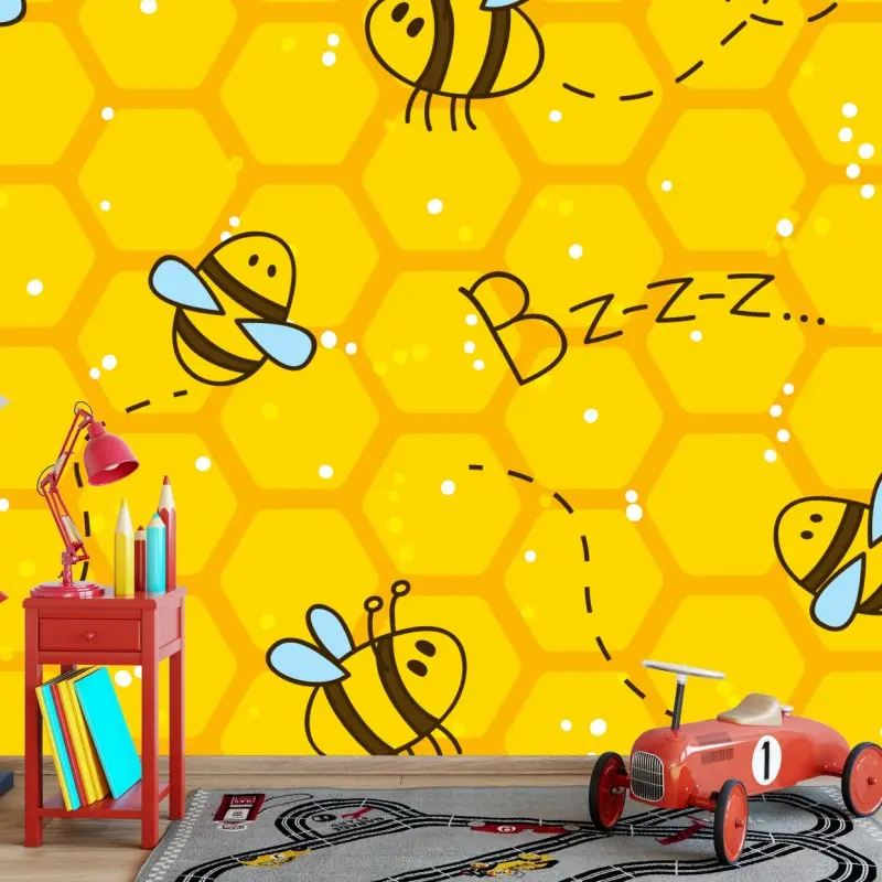 Fototapete niedliches bienen- und wabenmuster