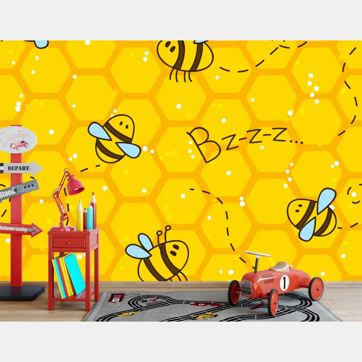 Fototapete niedliches bienen- und wabenmuster – Pixers®