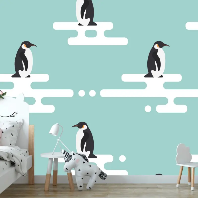 Fototapete süßes pinguinmuster in pastell-türkis