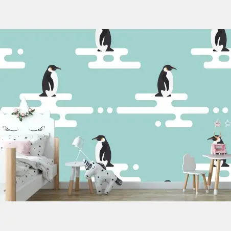 Fototapete süßes pinguinmuster in pastell-türkis – Pixers®