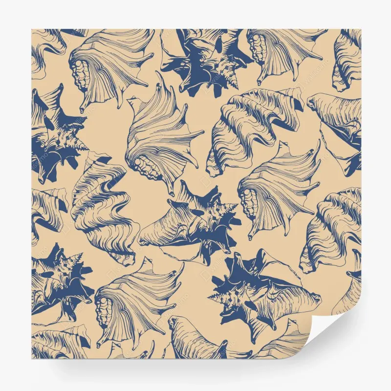 Fototapete muschelmuster in blau und beige
