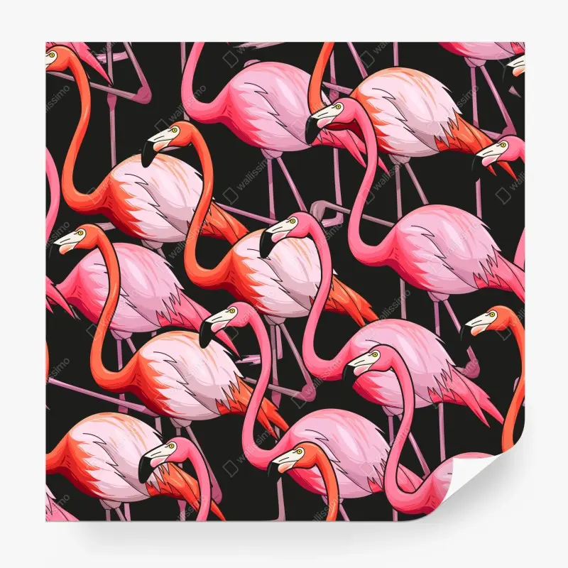 Fototapete rosa flamingo-muster auf schwarzem hintergrund