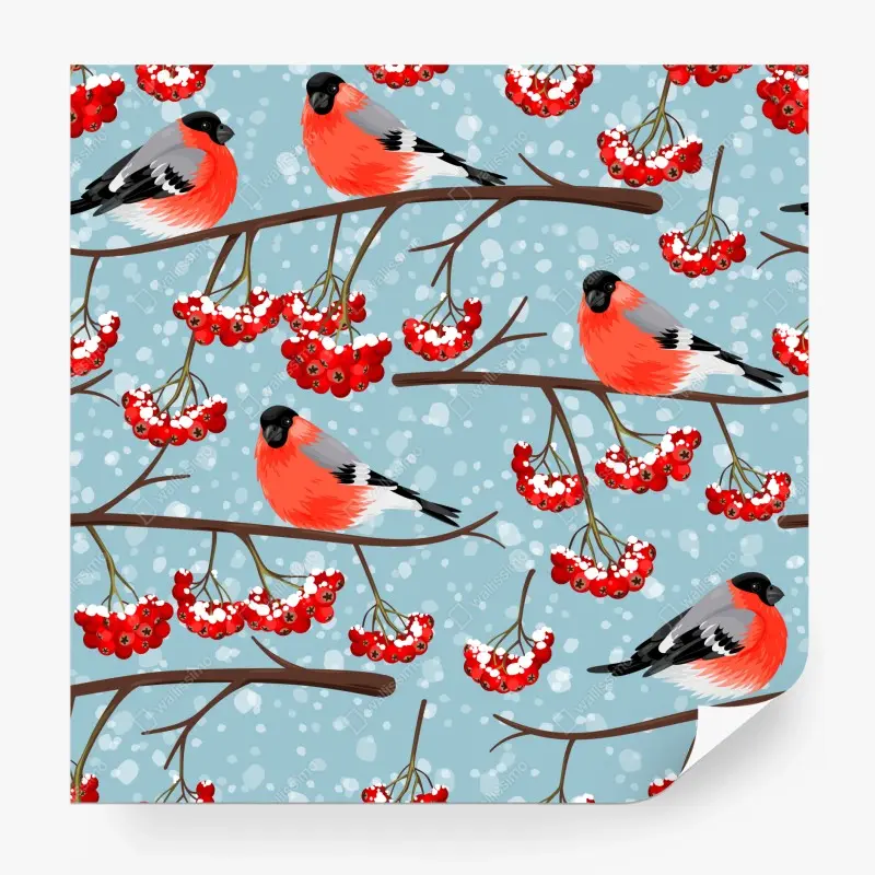 Fototapete winterliche gimpel und vogelbeeren - muster