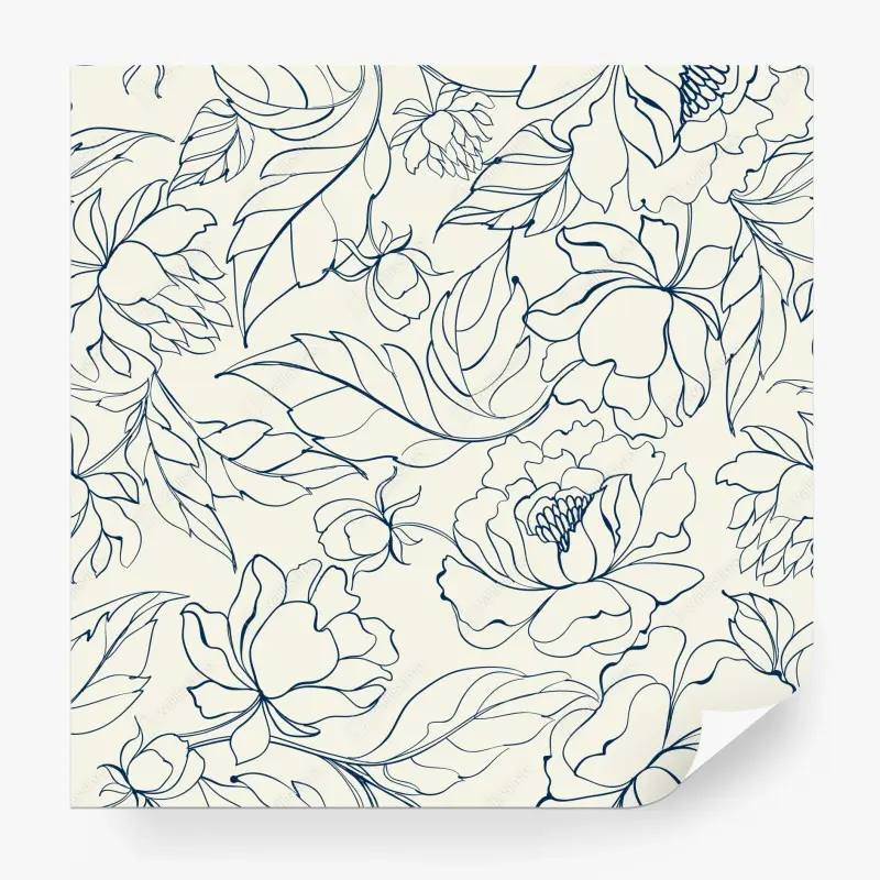 Fototapete handgezeichnetes marineblaues blumenmuster auf creme