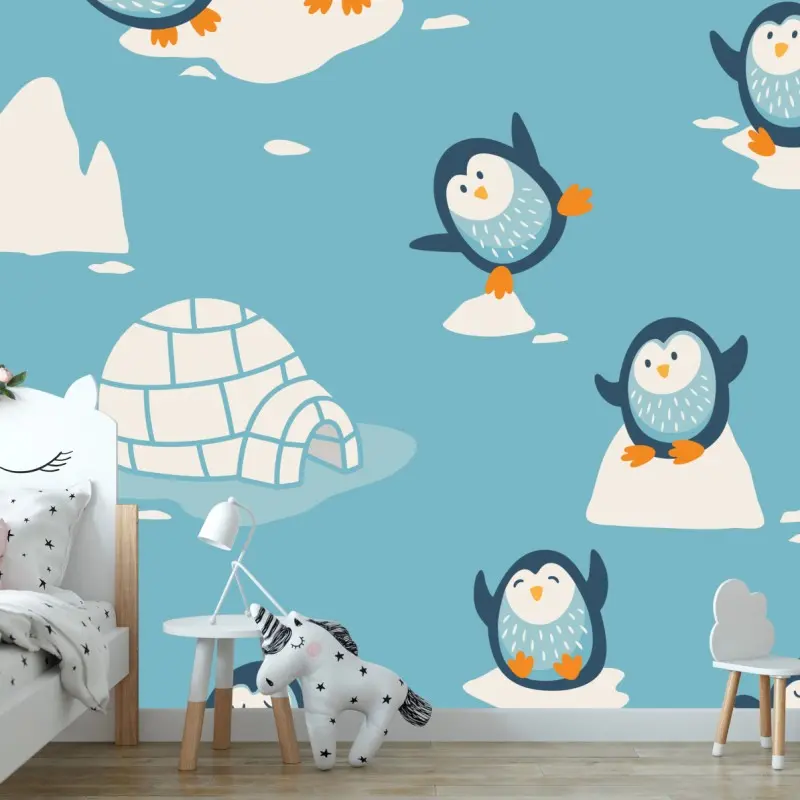 Fototapete verspieltes pinguinmuster für kinderzimmer