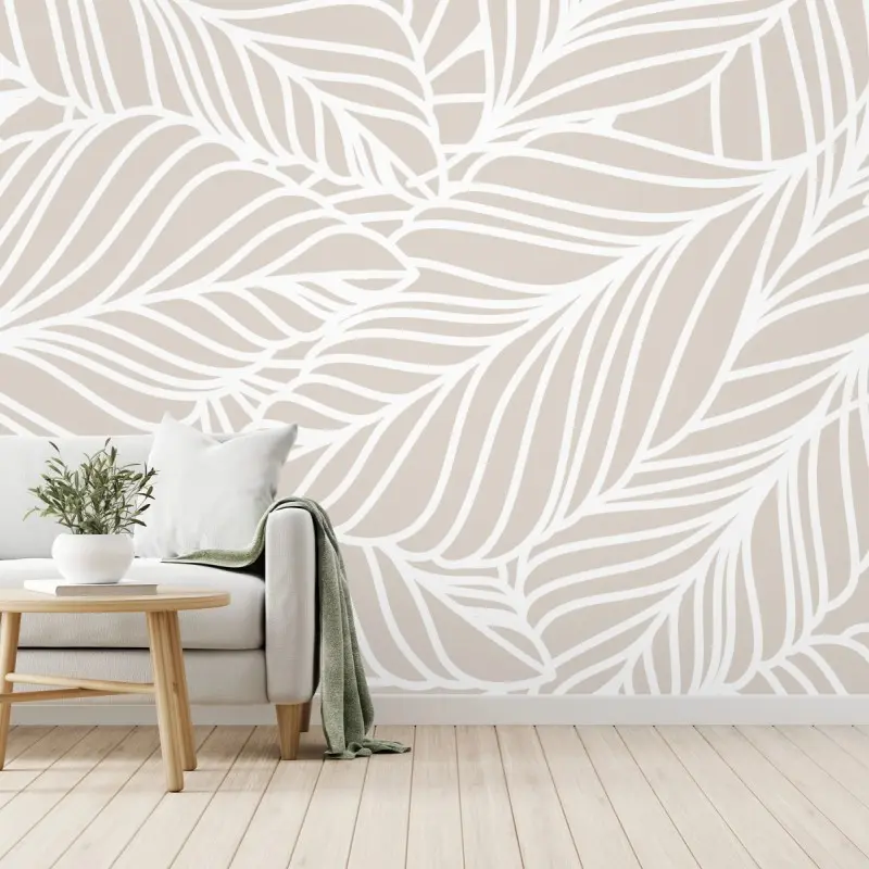 Fototapete beige botanisches blattmuster