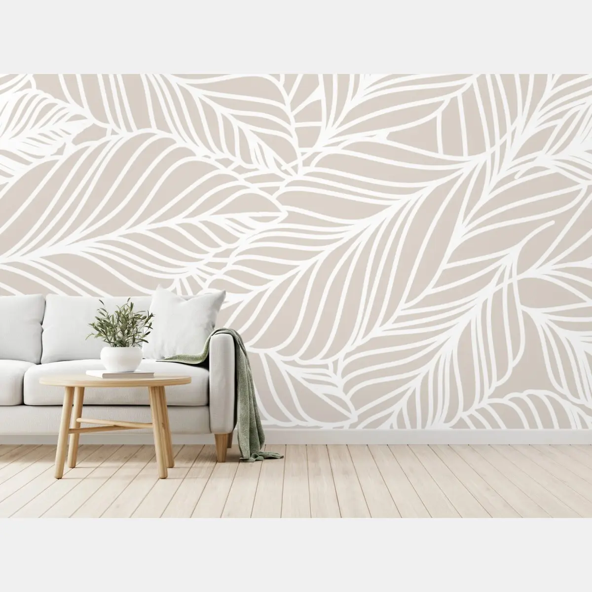 Fototapete beige botanisches blattmuster – Pixers®