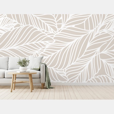 Fototapete beige botanisches blattmuster – Pixers®