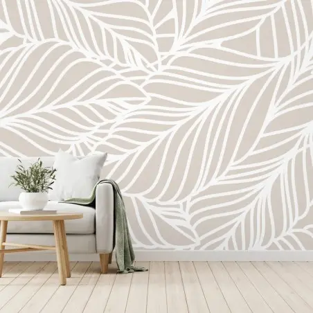 Fototapete beige botanisches blattmuster