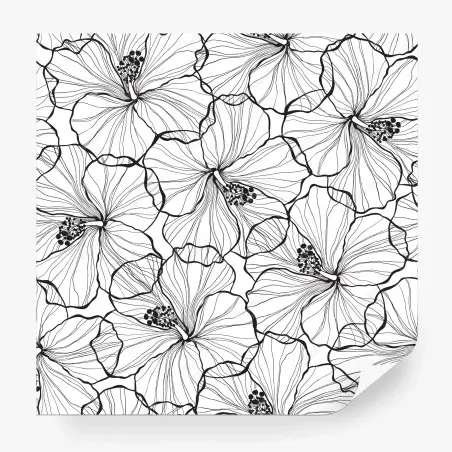 Fototapete schwarzweißes hibiskus line art muster – Pixers®
