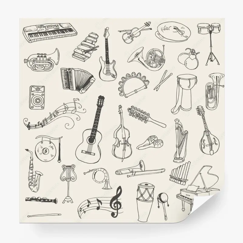 Fototapete handgezeichnete musikinstrumente collage
