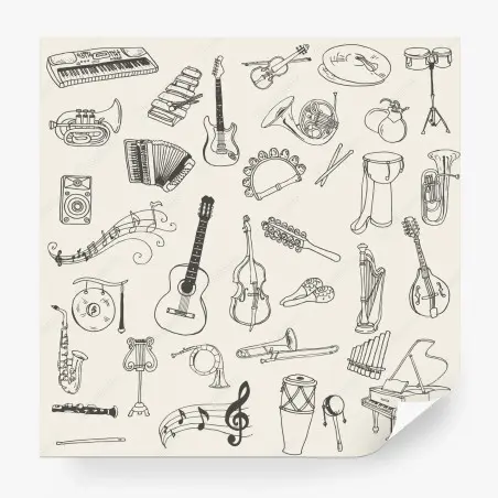 Fototapete handgezeichnete musikinstrumente collage – Pixers®