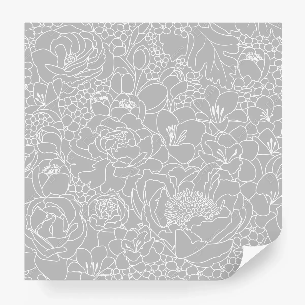 Fototapete subtiles graues blumenlinienmuster – Pixers®