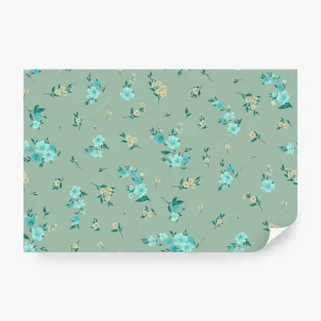 Fototapete pastell türkis blumenmuster auf salbeigrünem hintergrund – Pixers®