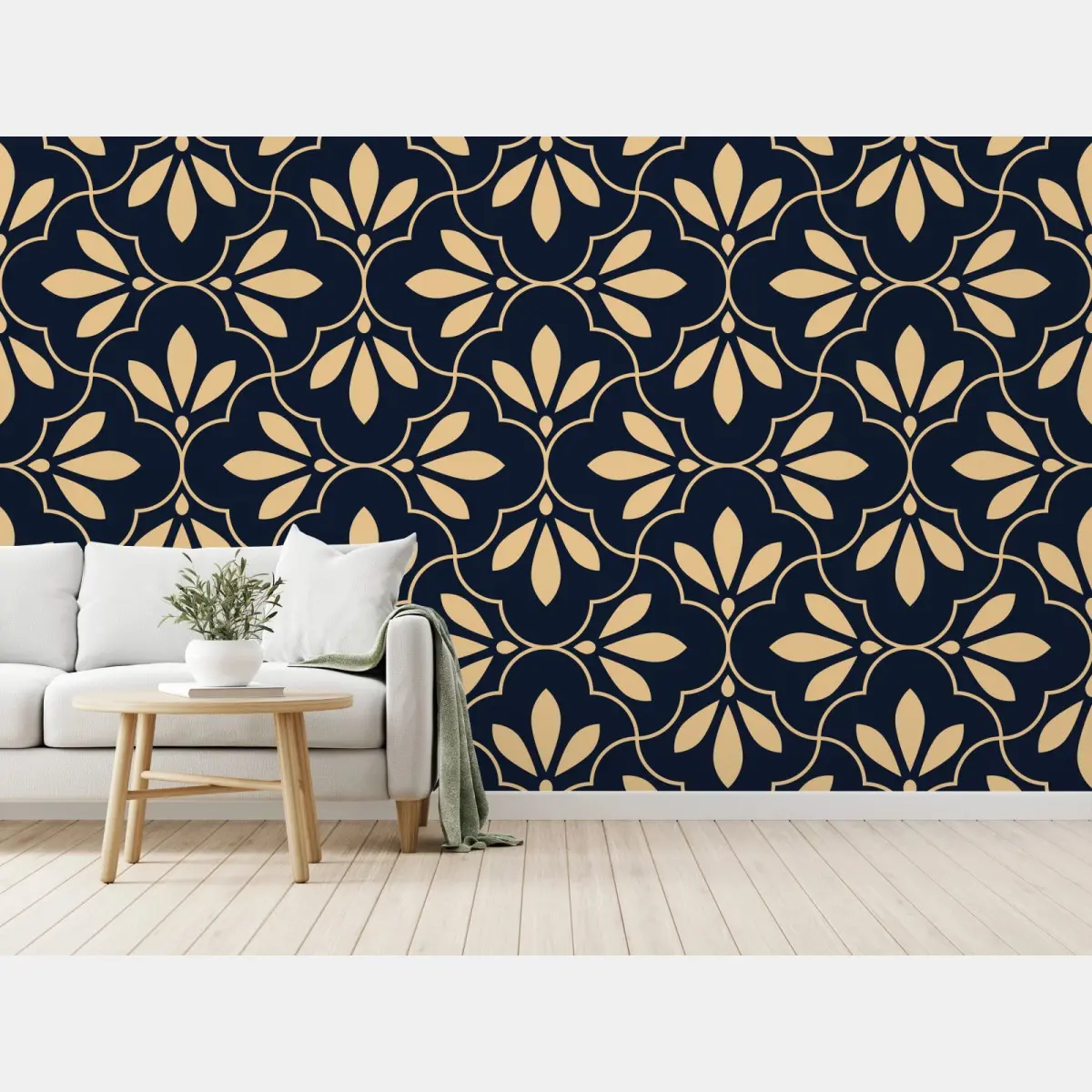 Fototapete marineblau-beige ornament – Pixers®