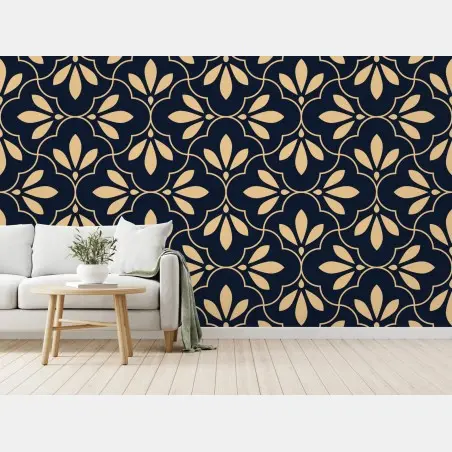 Fototapete marineblau-beige ornament – Pixers®