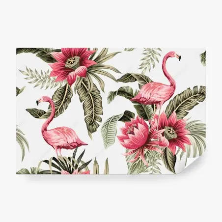 Fototapete tropische rosa flamingos und blüten – Pixers®