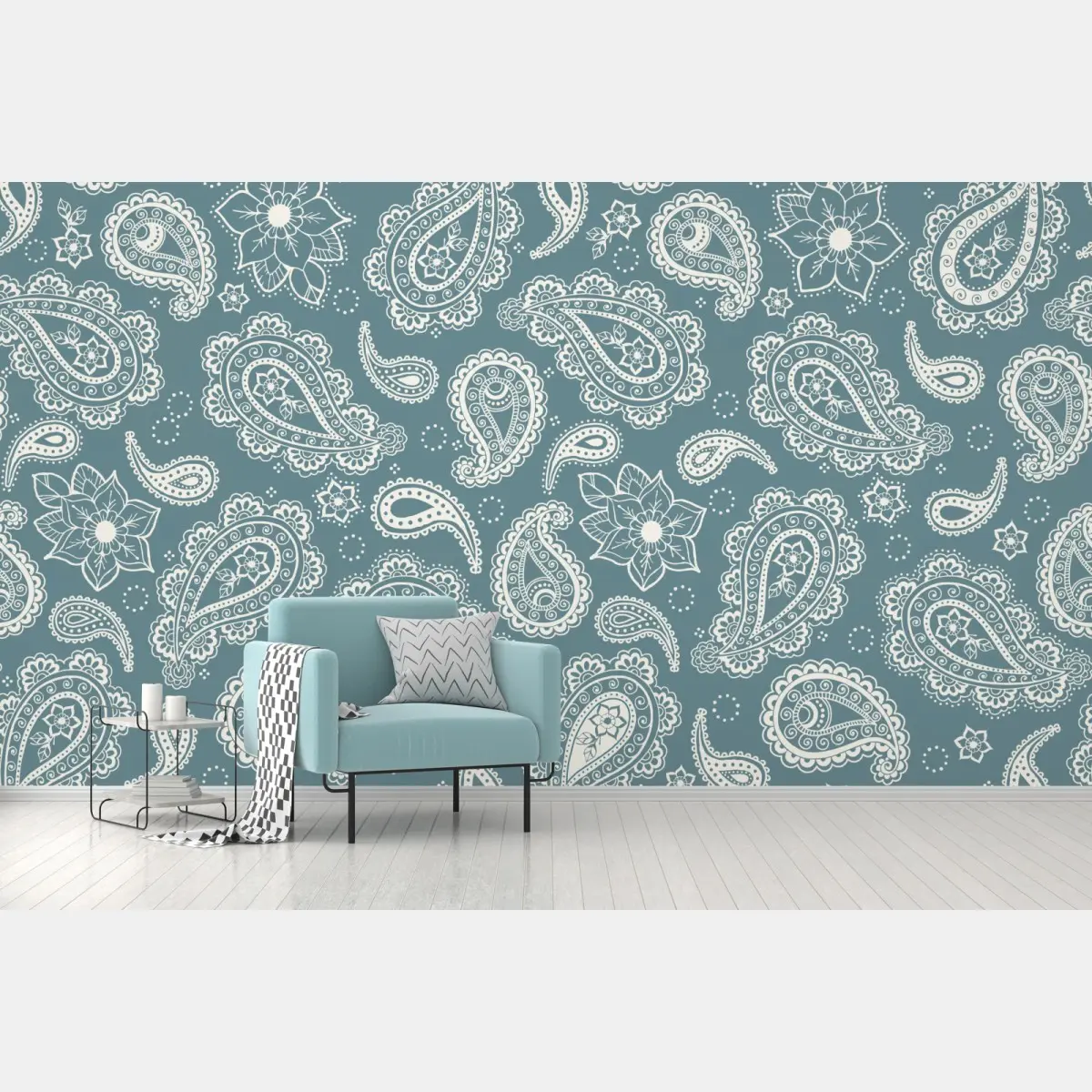 Fototapete türkis paisley muster mit blumendetails – Pixers®