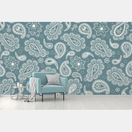 Fototapete türkis paisley muster mit blumendetails – Pixers®