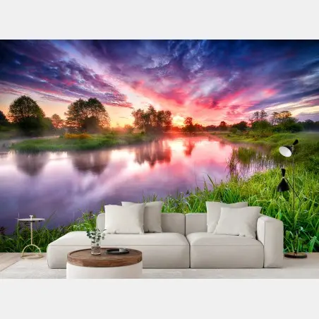 Fototapete ruhiger sommer sonnenaufgang am flussufer – Pixers®