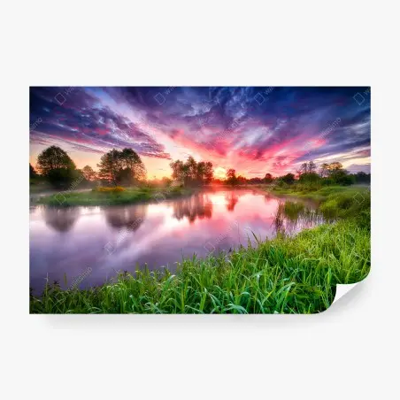 Fototapete ruhiger sommer sonnenaufgang am flussufer – Pixers®