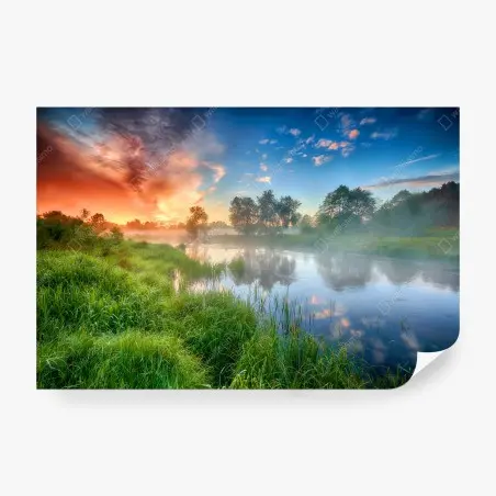 Fototapete nebel bei sonnenaufgang am flussufer – Pixers®