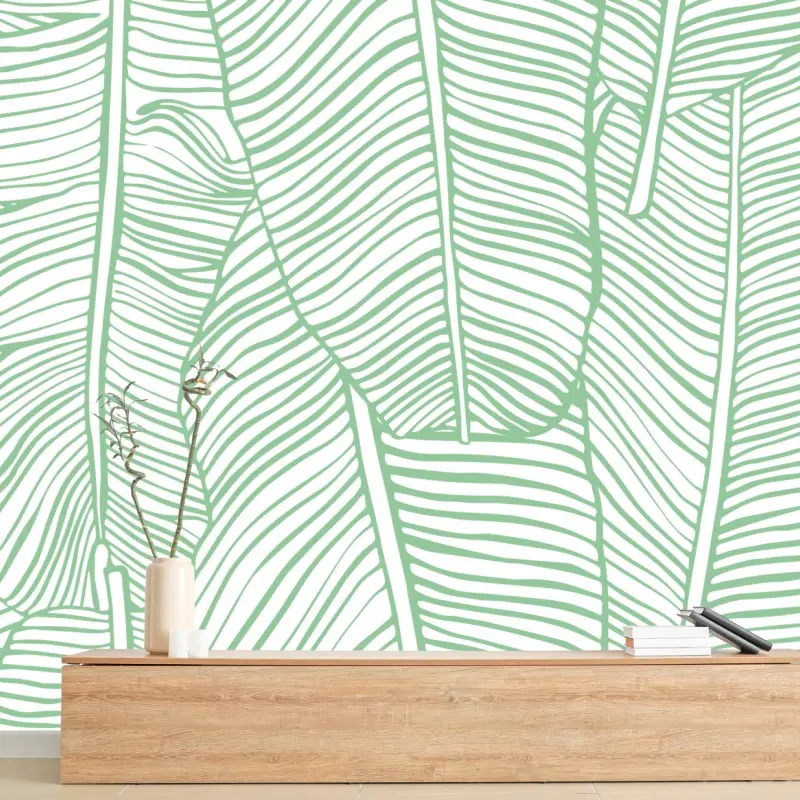 Fototapete mintfarbenes bananenblattmuster