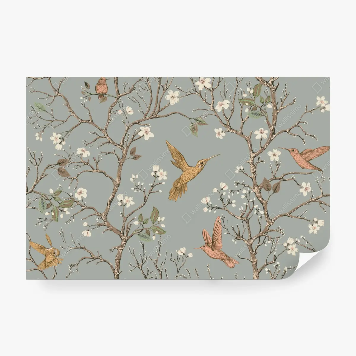 Fototapete vintage-muster mit kolibris und blüten – Pixers®