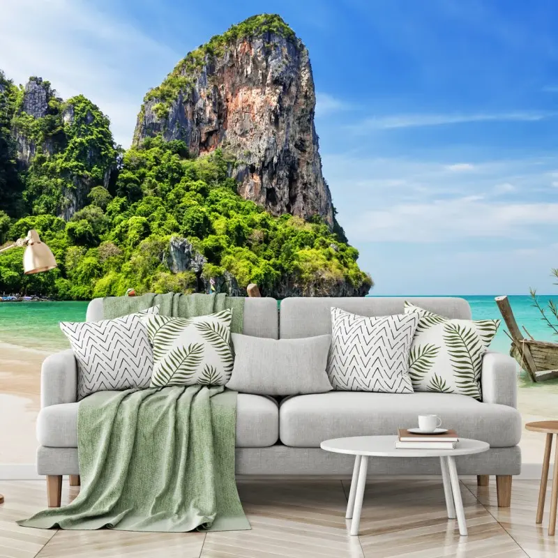 Fototapete ruhige longtail-boote am strand von Railay, Thailand