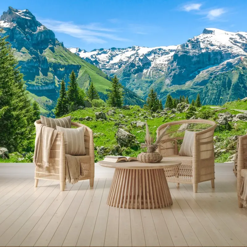 Fototapete sonnige alpwiese in Engelberg