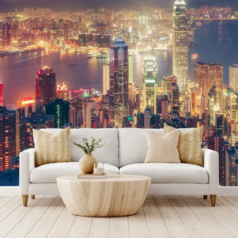 Fototapete Hongkong skyline bei nacht vom Victoria Peak