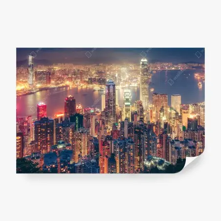 Fototapete Hongkong skyline bei nacht vom Victoria Peak – Pixers®