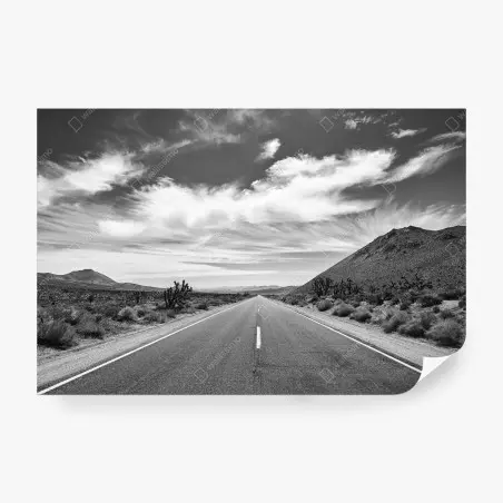 Fototapete Death Valley offene Straße in schwarzweiß – Pixers®