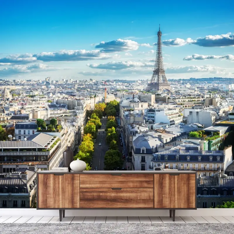 Fototapete panorama von Paris mit dem Eiffelturm