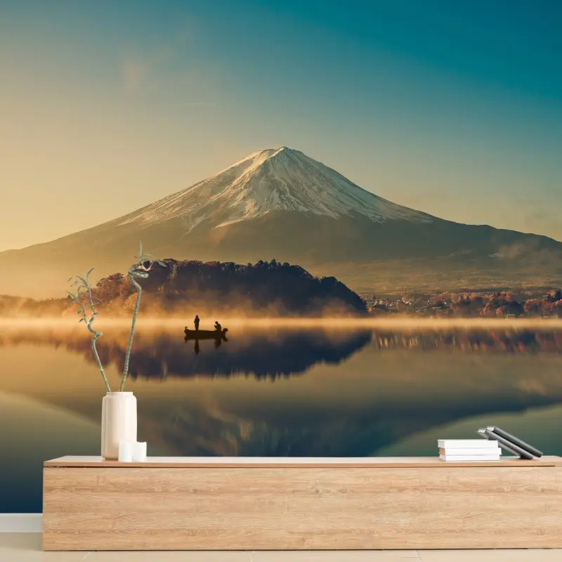 Fototapete sonnenaufgang über Mount Fuji am Kawaguchiko-See