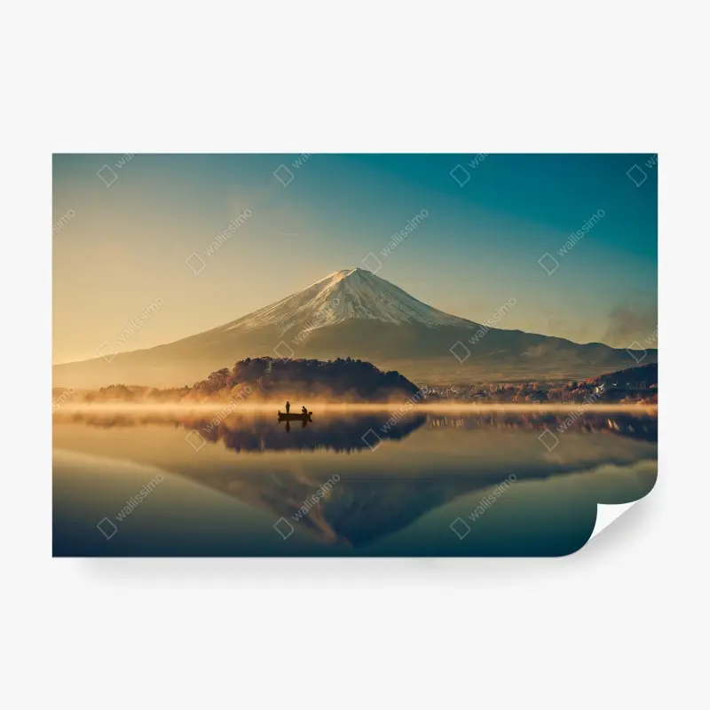 Fototapete sonnenaufgang über Mount Fuji am Kawaguchiko-See
