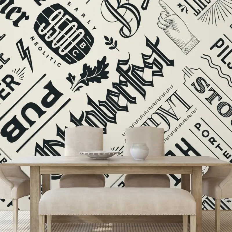 Fototapete vintage bier etiketten typografie muster