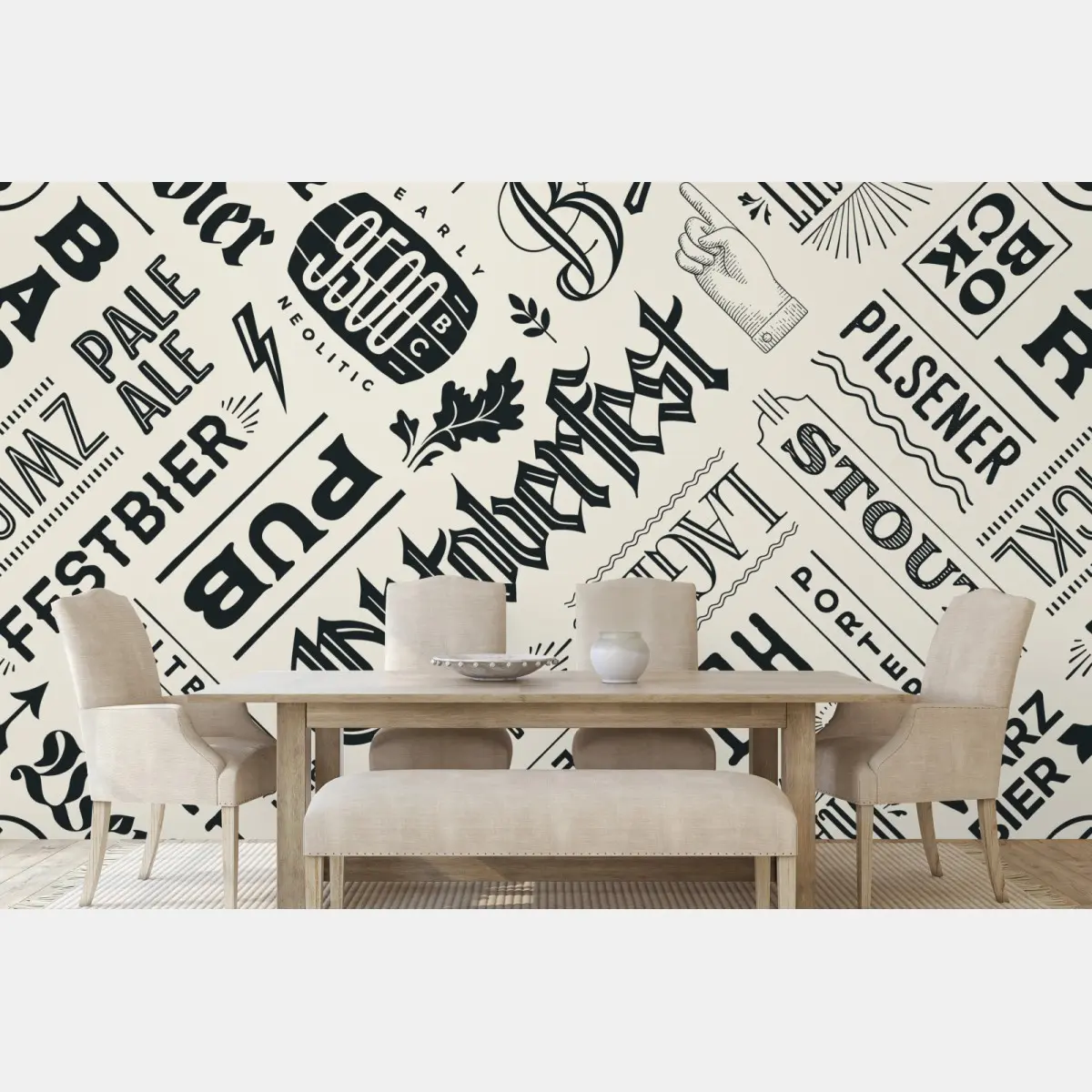 Fototapete vintage bier etiketten typografie muster – Pixers®