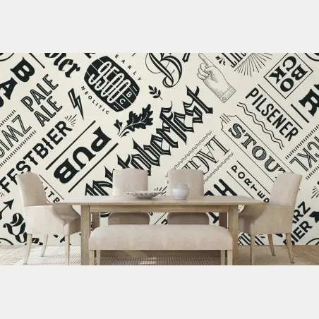 Fototapete vintage bier etiketten typografie muster – Pixers®