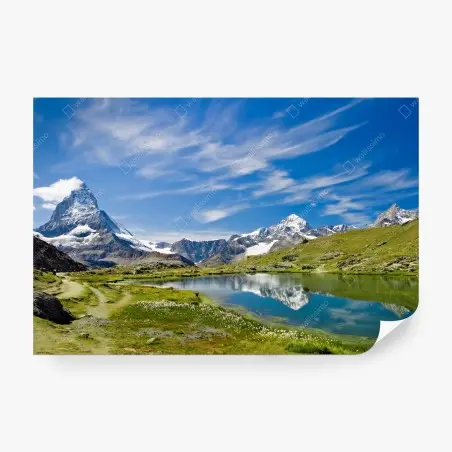 Fototapete alpensee mit bergspiegelung – Pixers®