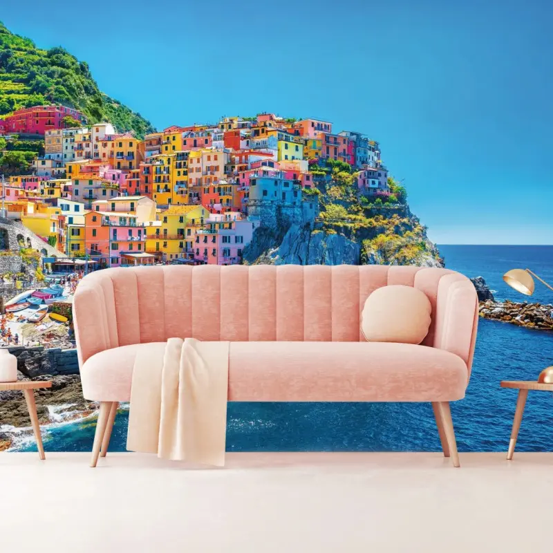 Fototapete buntes mediterranes kliffdorf am meer