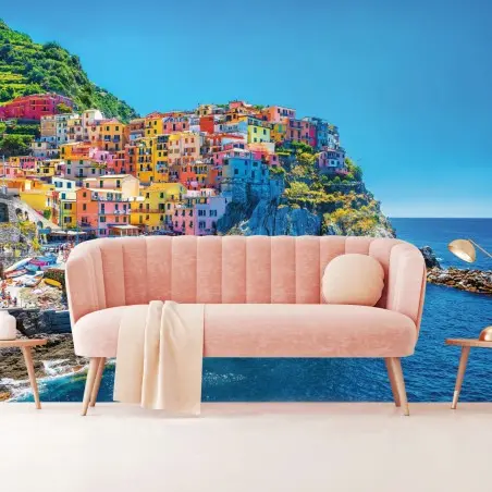 Fototapete buntes mediterranes kliffdorf am meer
